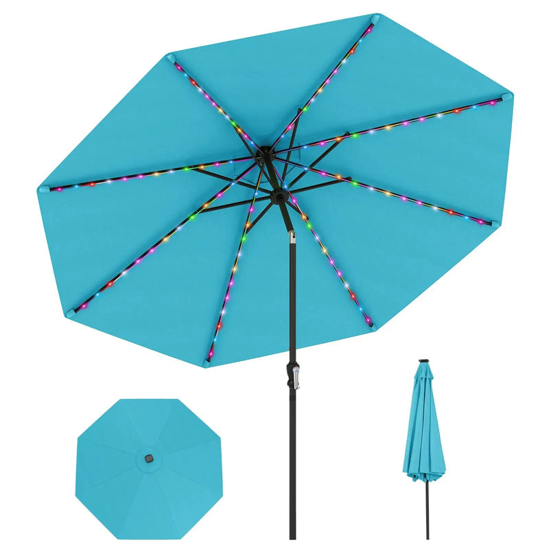 10 Feet Solar Patio Umbrella with 96 Multi-Colored Flowing LED Lights and Tilt Adjustment by DirectDeals