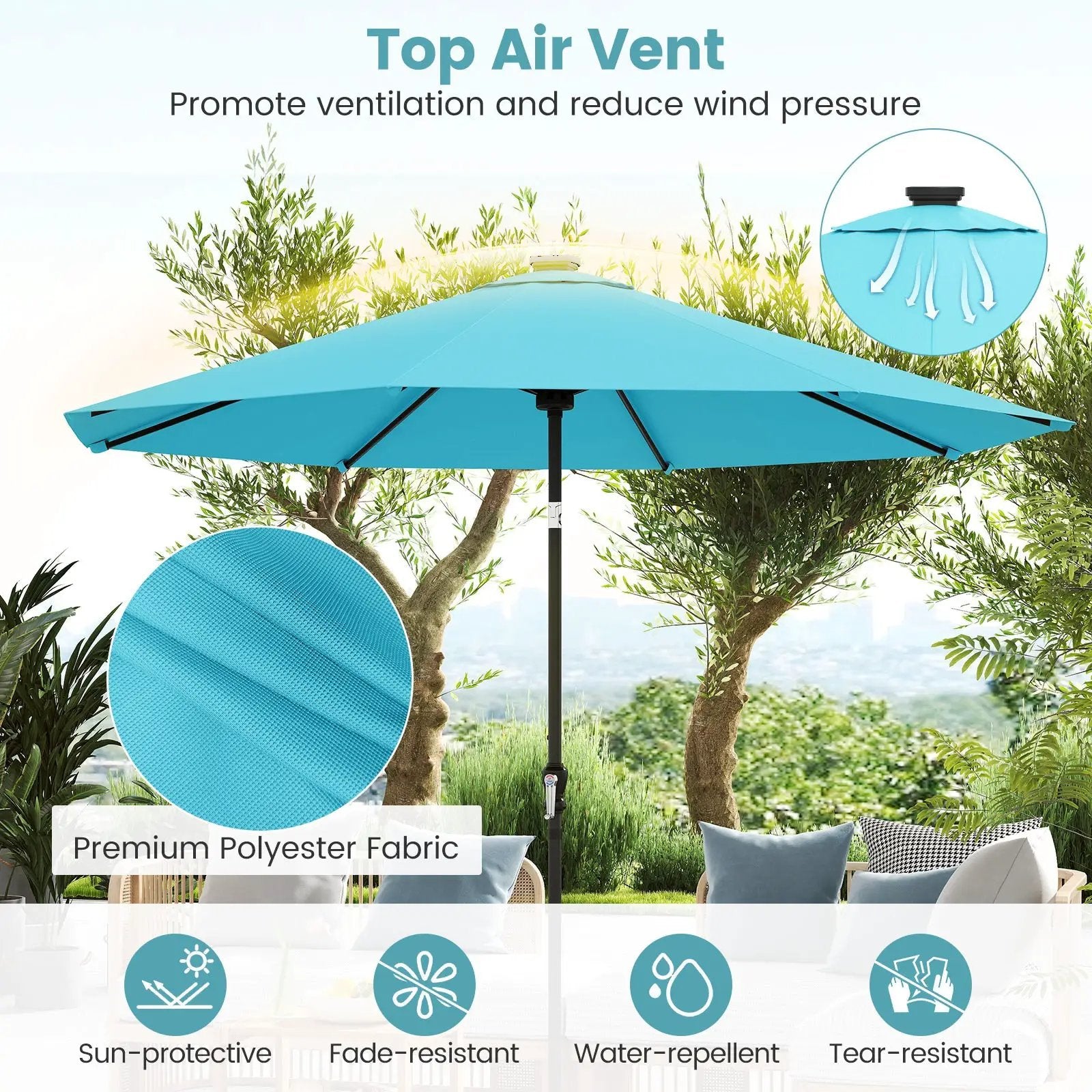 10 Feet Solar Patio Umbrella with 96 Multi-Colored Flowing LED Lights and Tilt Adjustment by DirectDeals