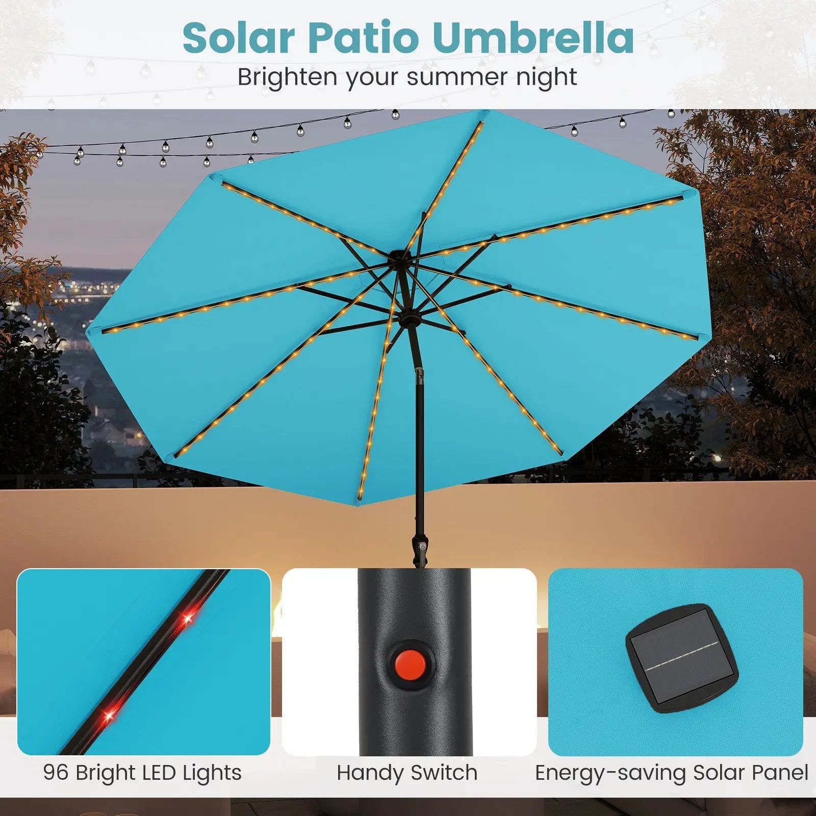 10 Feet Solar Patio Umbrella with 96 Multi-Colored Flowing LED Lights and Tilt Adjustment by DirectDeals