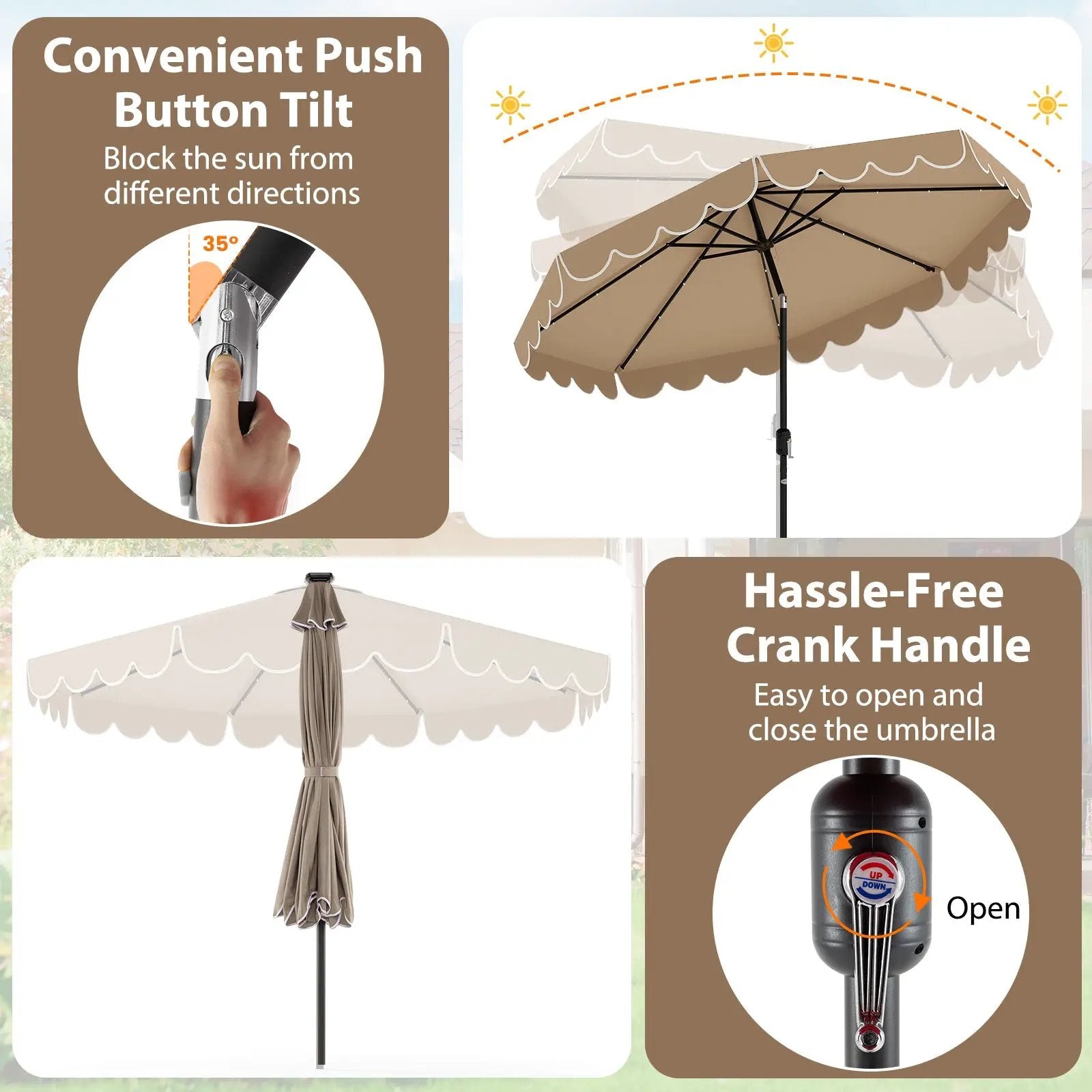 10 Feet Solar Patio Umbrella with 24 LED Lights