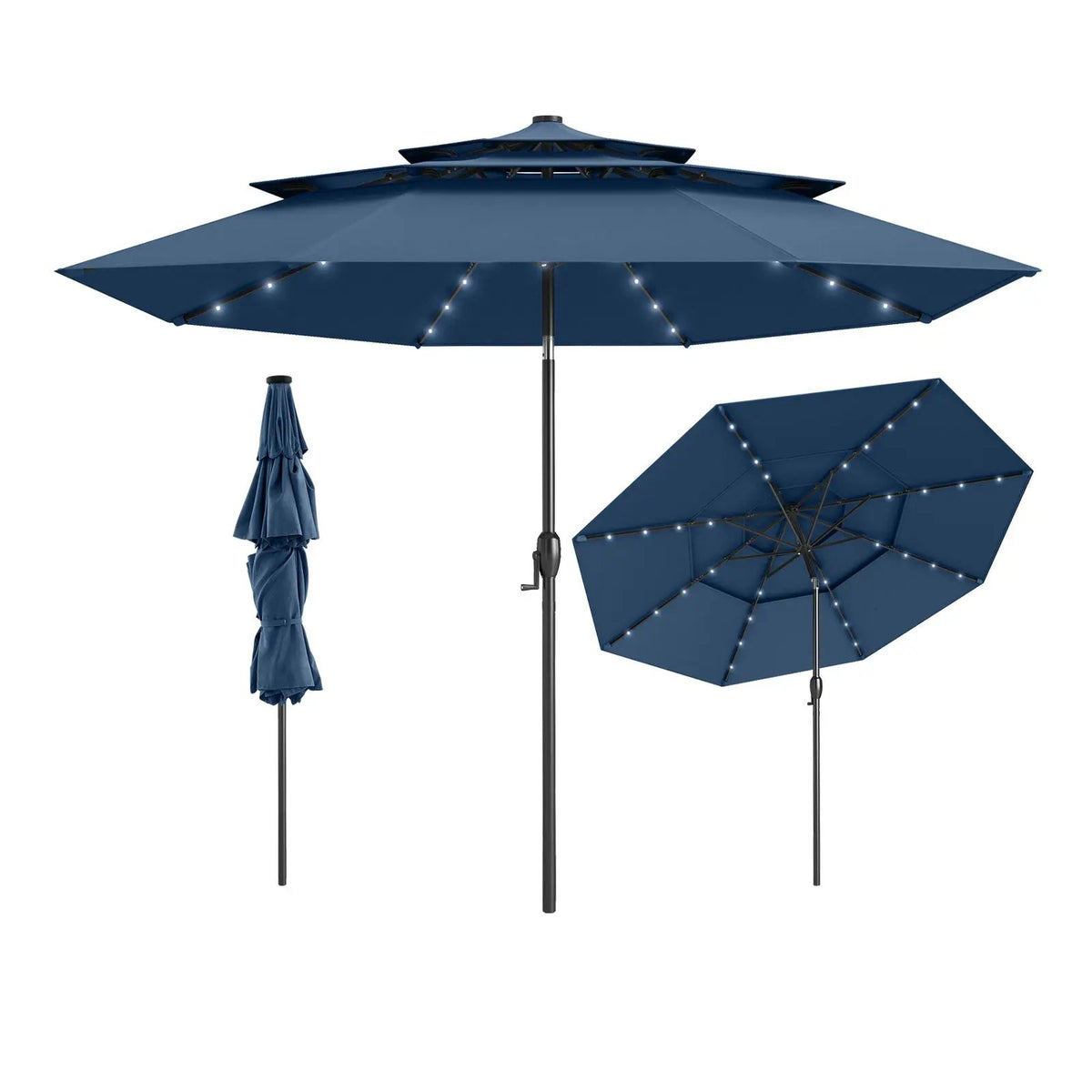 10 Feet Solar Patio Umbrella with 32 LED Lights 3-Tier Vented Top by DirectDeals
