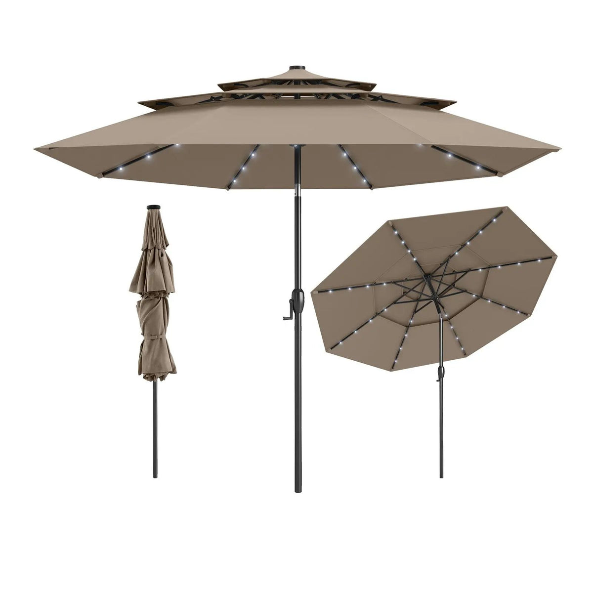 10 Feet Solar Patio Umbrella with 32 LED Lights 3-Tier Vented Top by DirectDeals