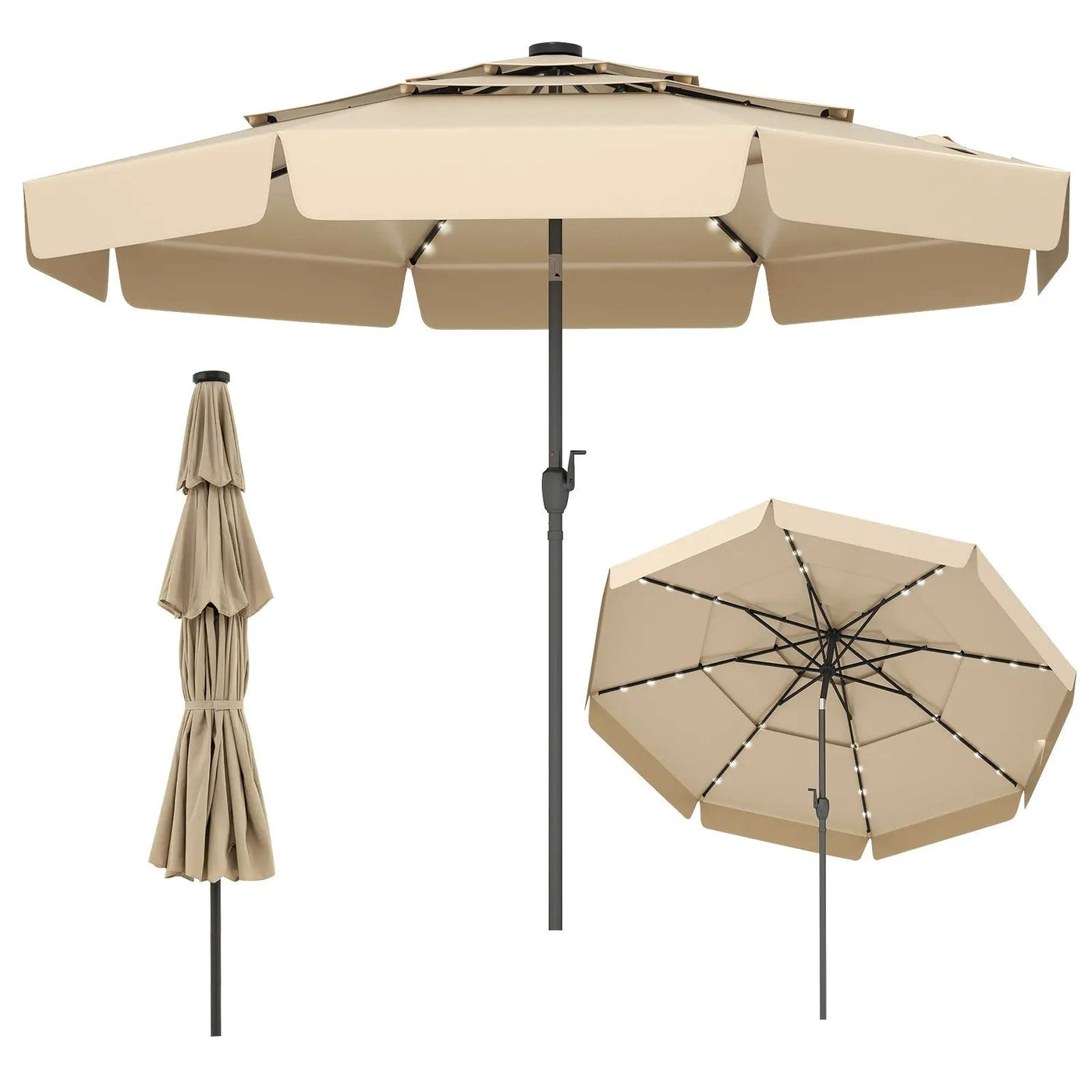 10 Feet Solar Patio Umbrella with 3-Tier Vented Top by DirectDeals
