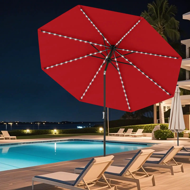 10 Feet Solar Patio Umbrella with 96 Multi-Colored Flowing LED Lights and Tilt Adjustment by DirectDeals