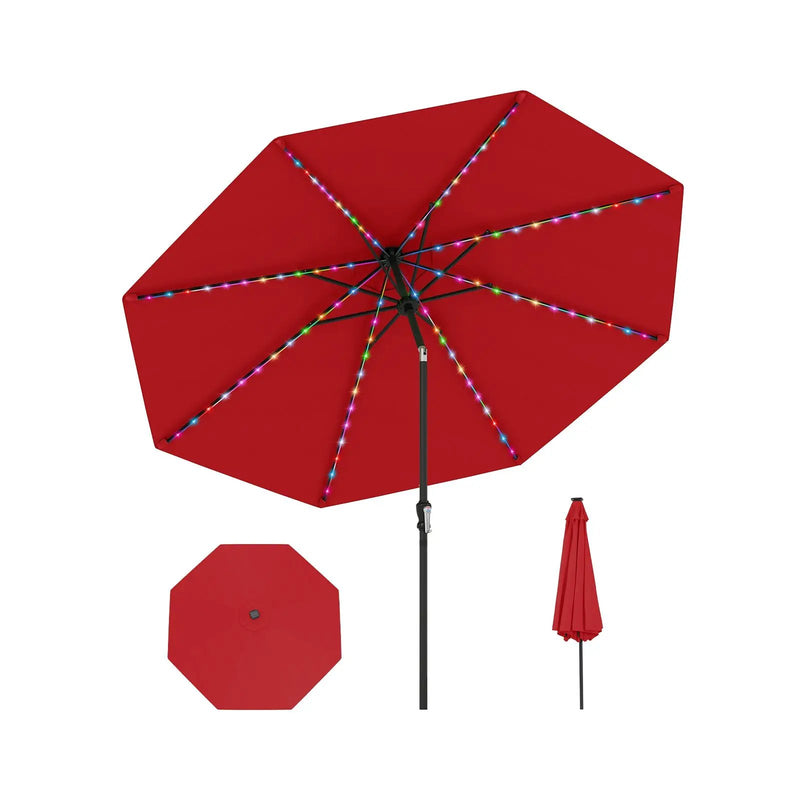 10 Feet Solar Patio Umbrella with 96 Multi-Colored Flowing LED Lights and Tilt Adjustment by DirectDeals