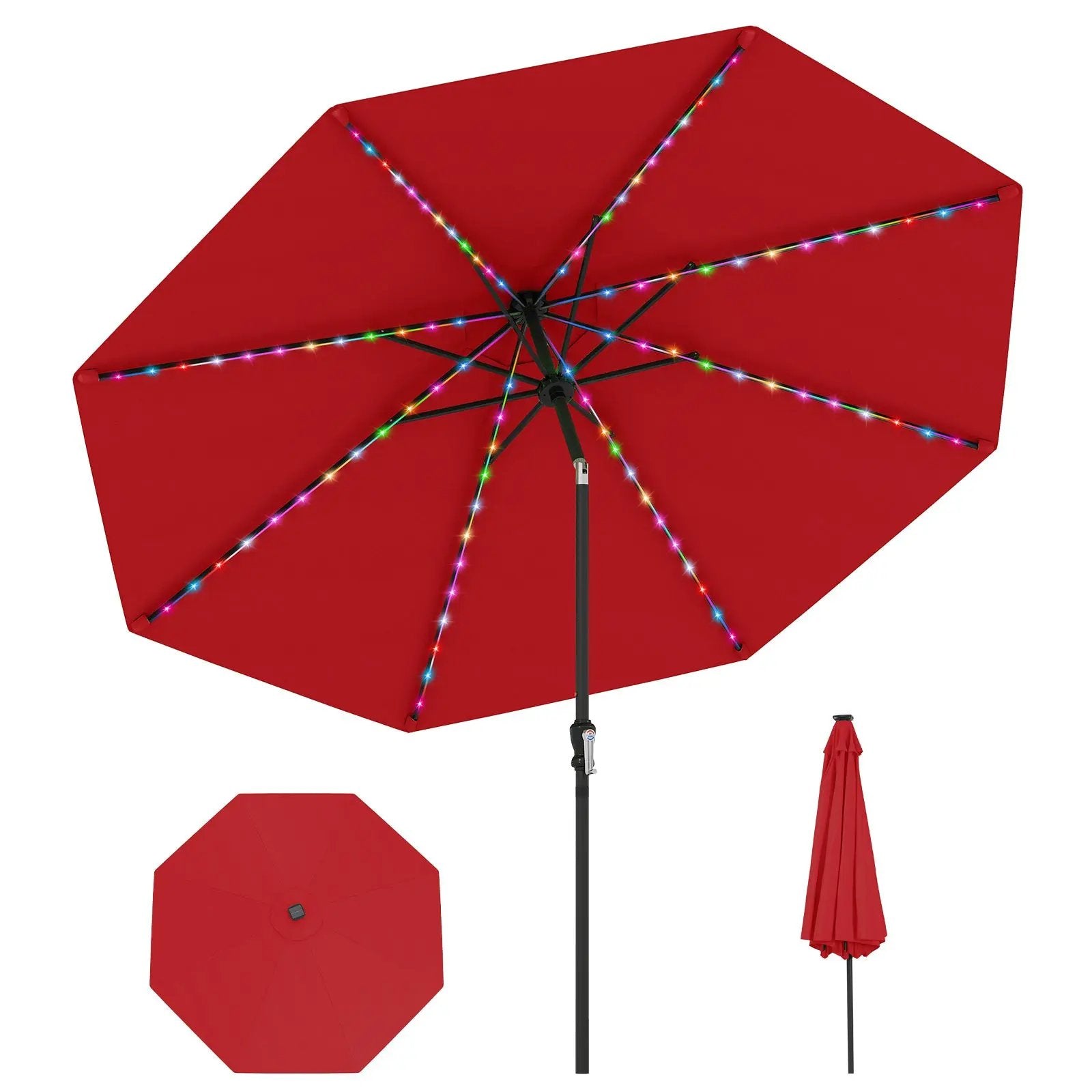 10 Feet Solar Patio Umbrella with 96 Multi-Colored Flowing LED Lights and Tilt Adjustment by DirectDeals