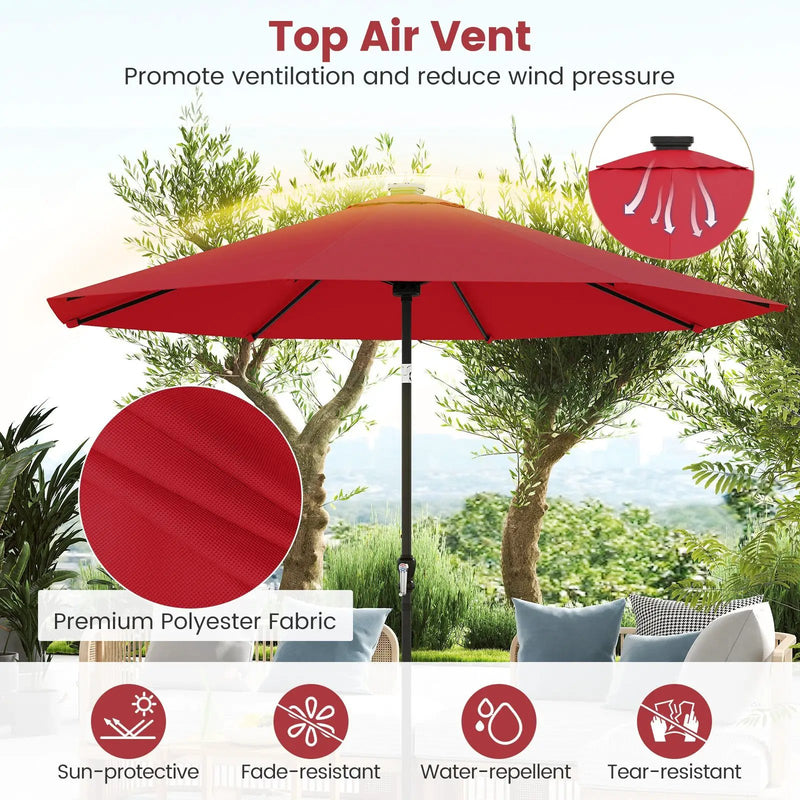 10 Feet Solar Patio Umbrella with 96 Multi-Colored Flowing LED Lights and Tilt Adjustment by DirectDeals
