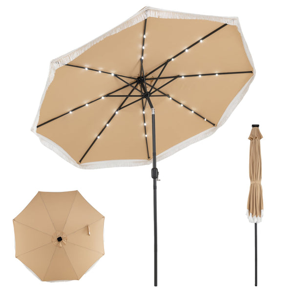 10 Feet Solar Patio Umbrella with 24 LED Lights for Yard, photo 2 of 16