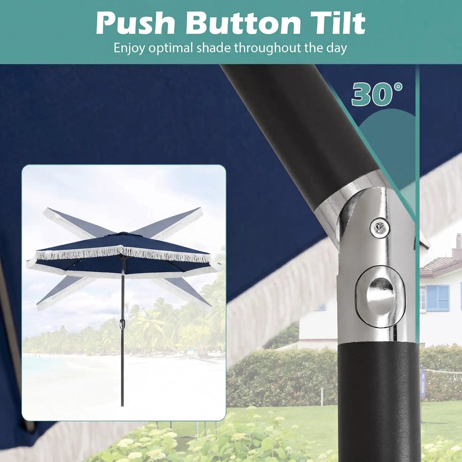 10 Feet Solar Patio Umbrella with 24 LED Lights for Yard by DirectDeals