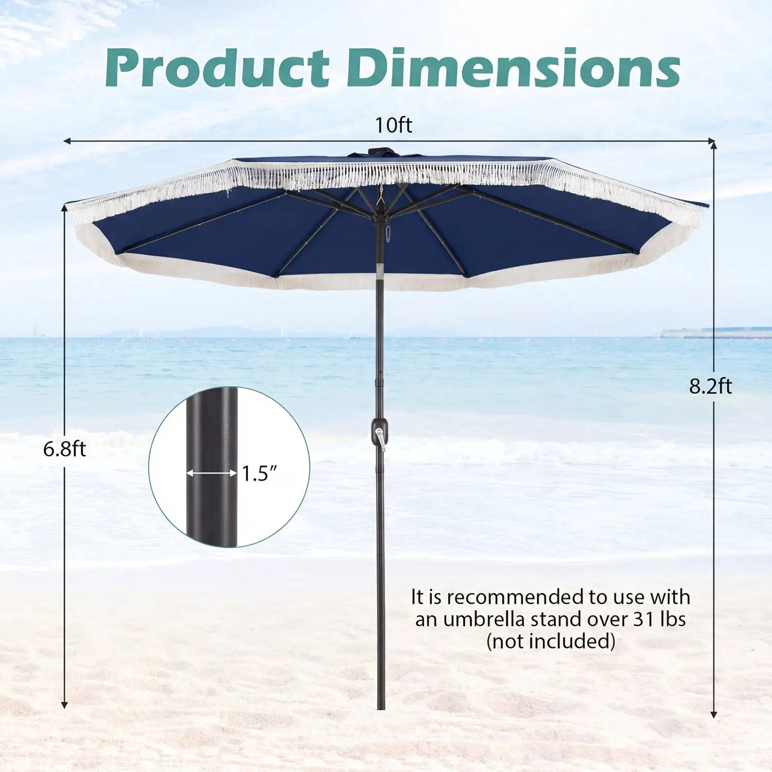10 Feet Solar Patio Umbrella with 24 LED Lights for Yard by DirectDeals