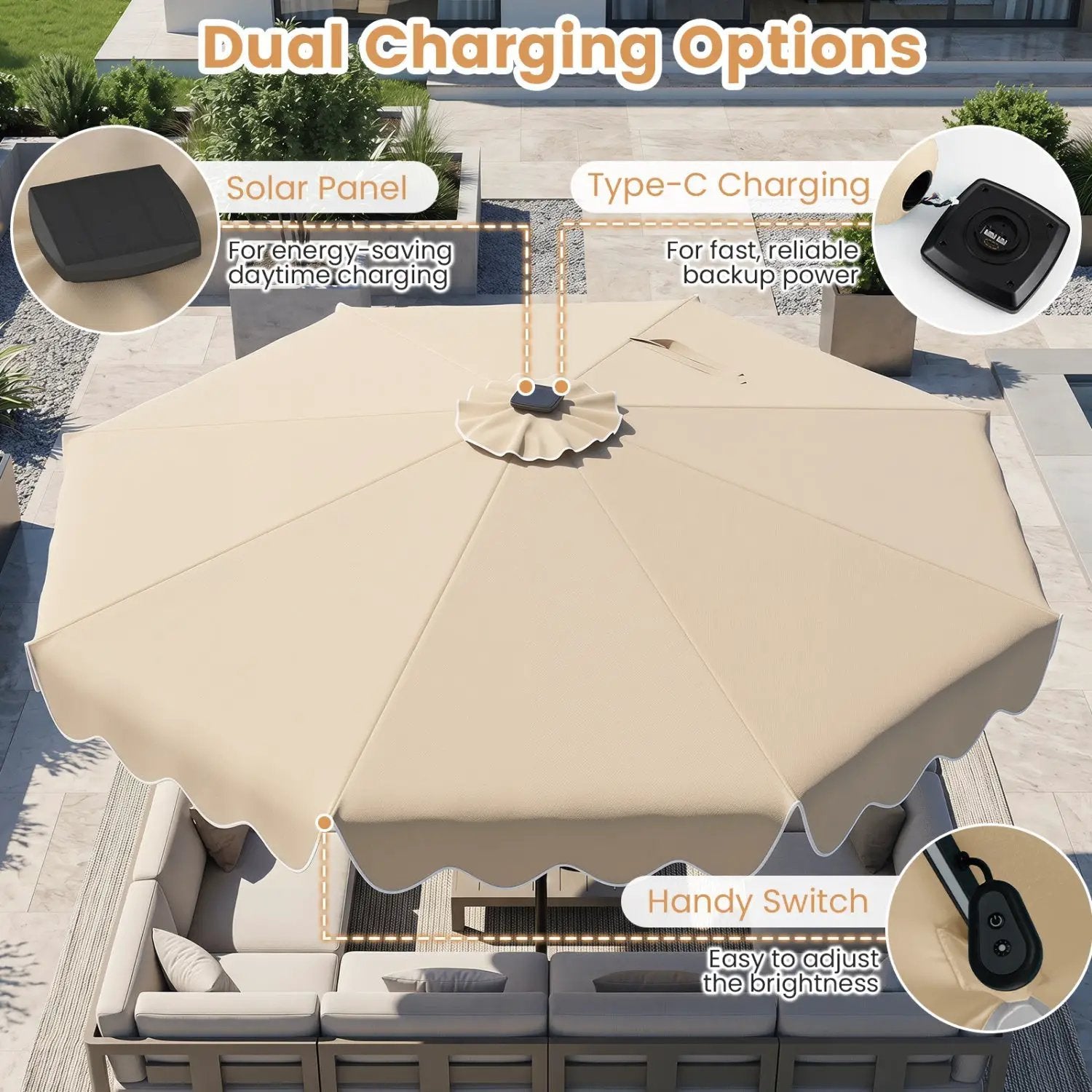 10 Ft Solar Patio Umbrella with LED Lights by DirectDeals