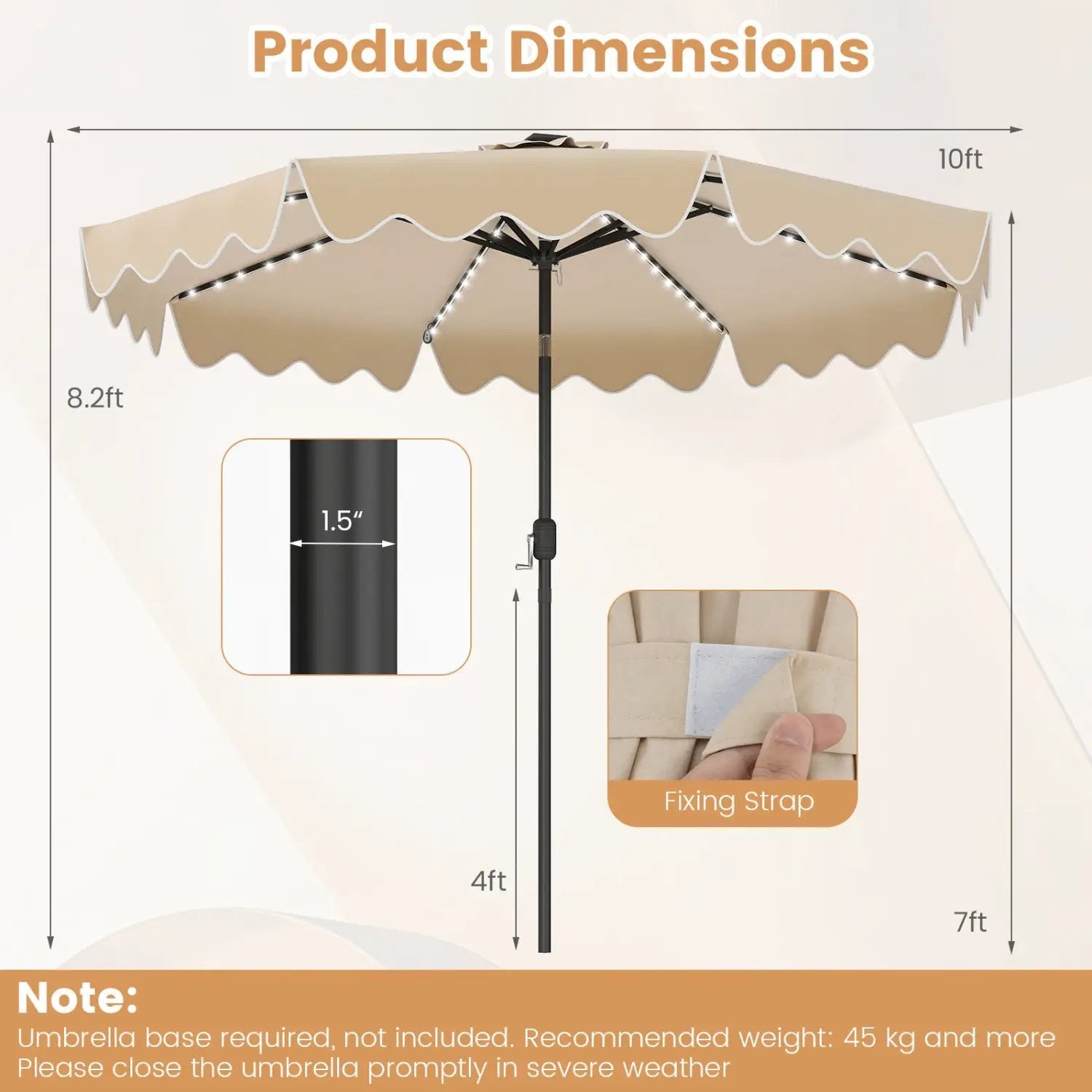 10 Ft Solar Patio Umbrella with LED Lights by DirectDeals