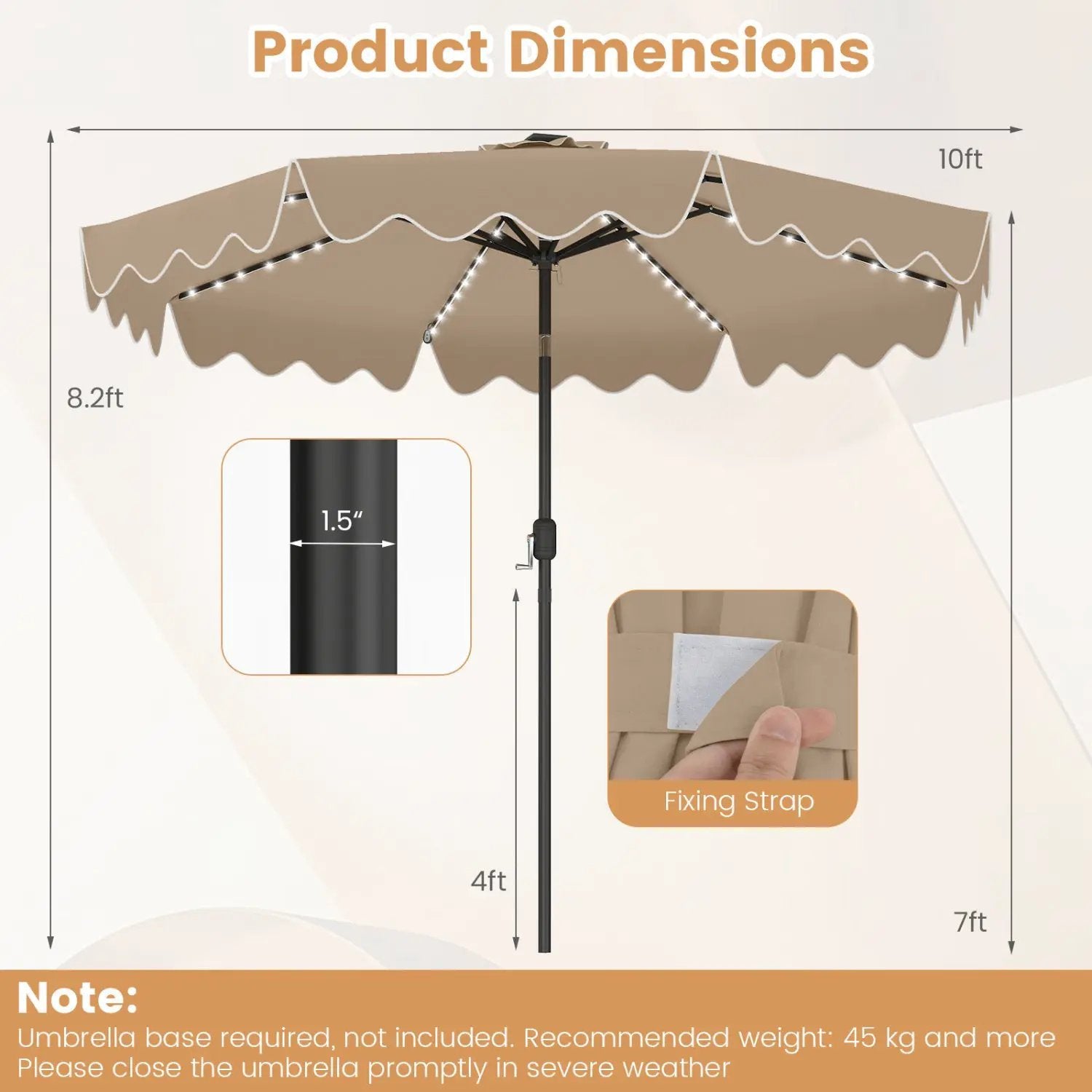 10 Ft Solar Patio Umbrella with LED Lights by DirectDeals