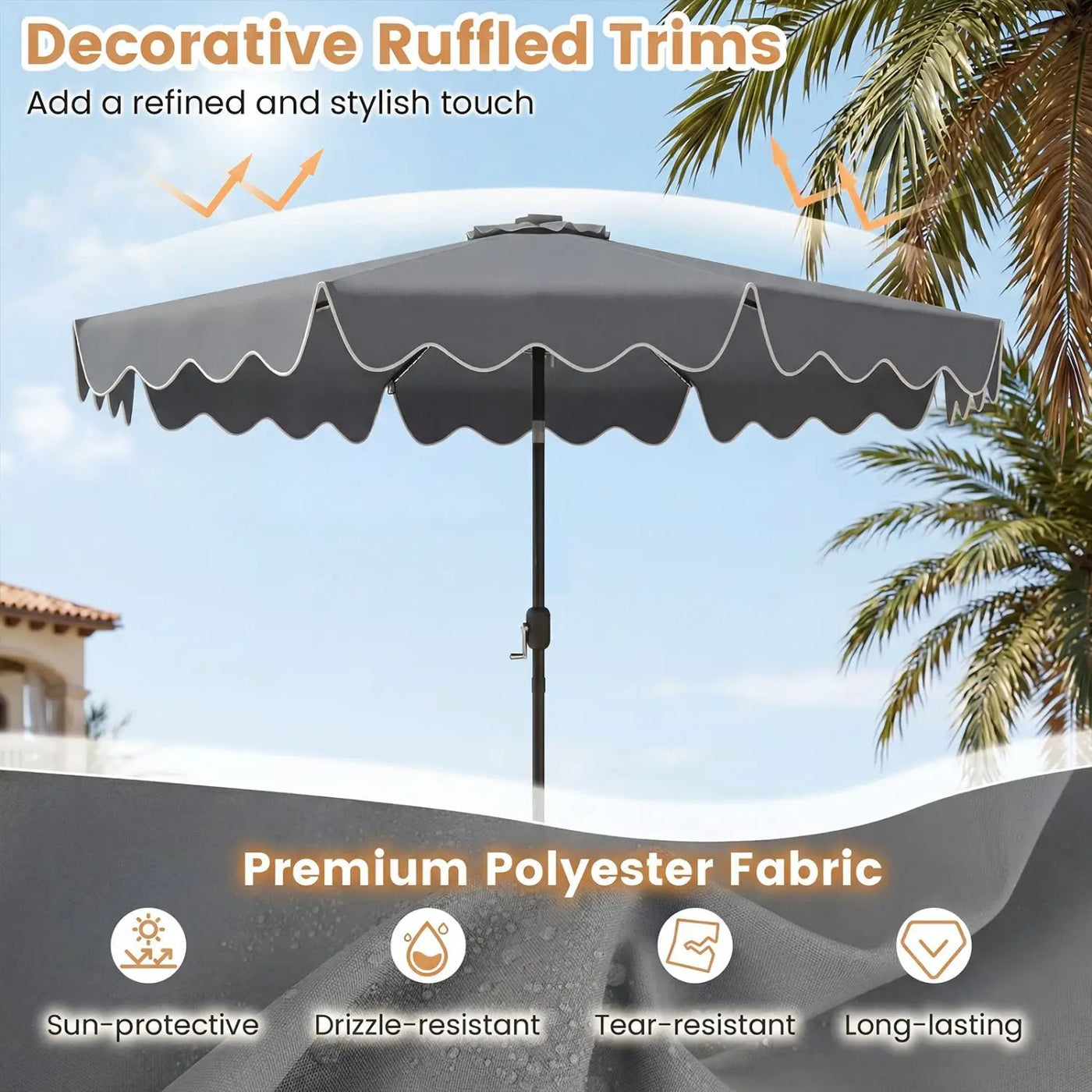 10 Ft Solar Patio Umbrella with LED Lights by DirectDeals