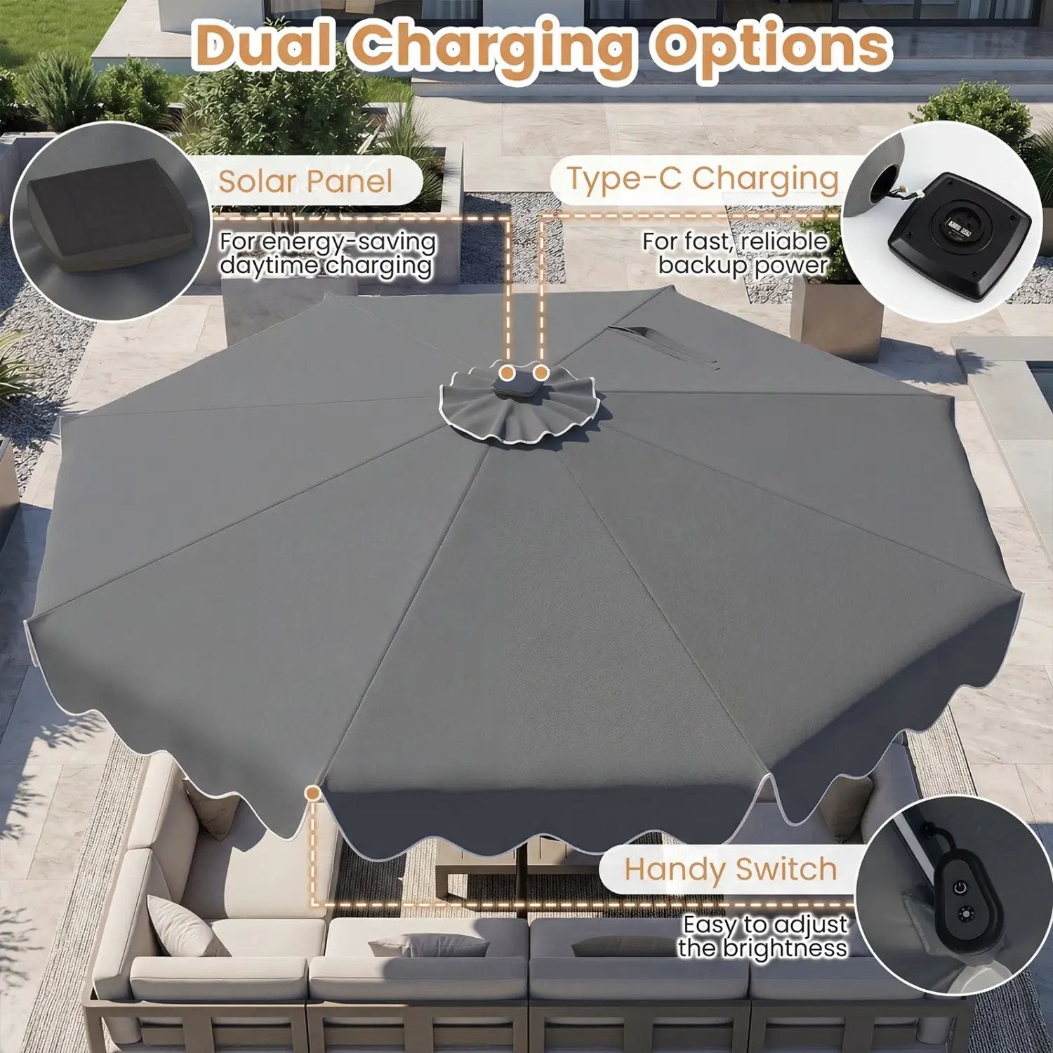 10 Ft Solar Patio Umbrella with LED Lights by DirectDeals