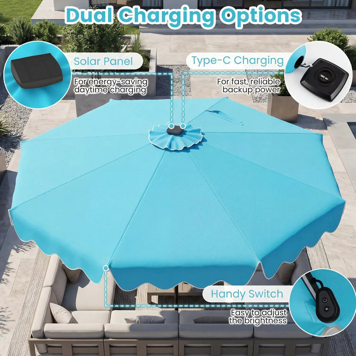 10 Ft Solar Patio Umbrella with LED Lights by DirectDeals