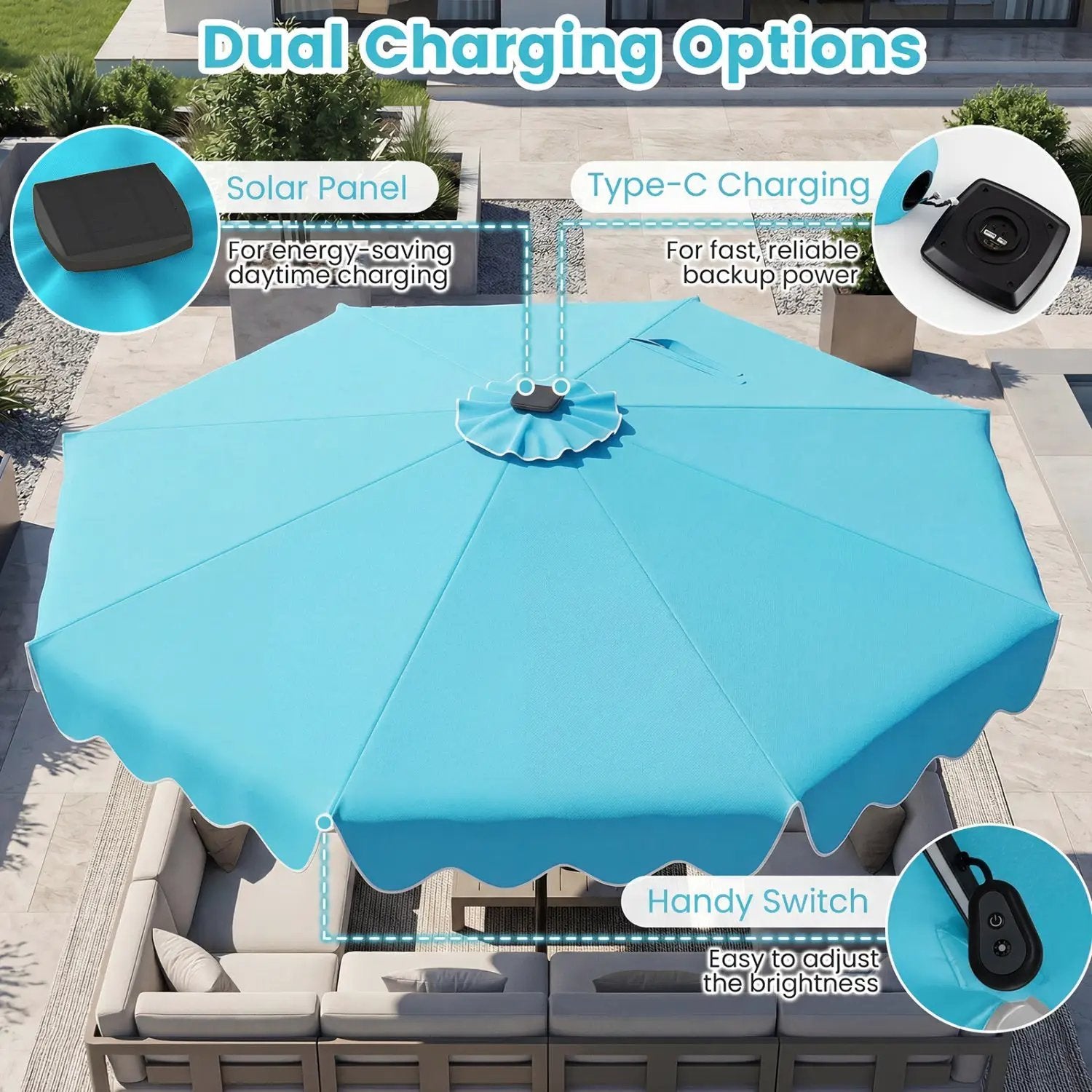 10 Ft Solar Patio Umbrella with LED Lights by DirectDeals