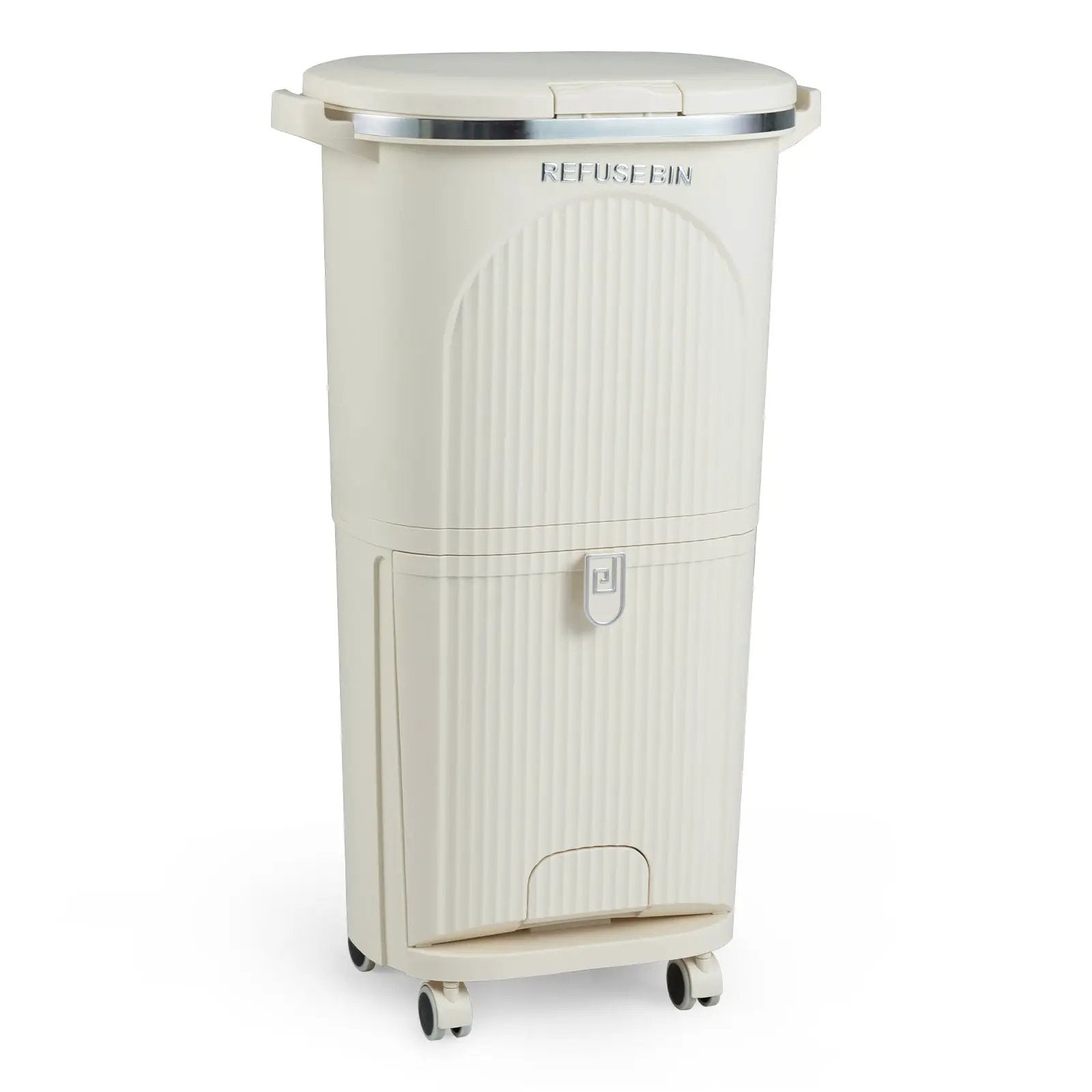 10 Gallon Kitchen Trash Can Double-Layer with Lid and 2 Removable Buckets-Beige by DirectDeals