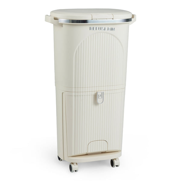 10 Gallon Kitchen Trash Can Double-Layer with Lid and 2 Removable Buckets-Beige, photo 2 of 8