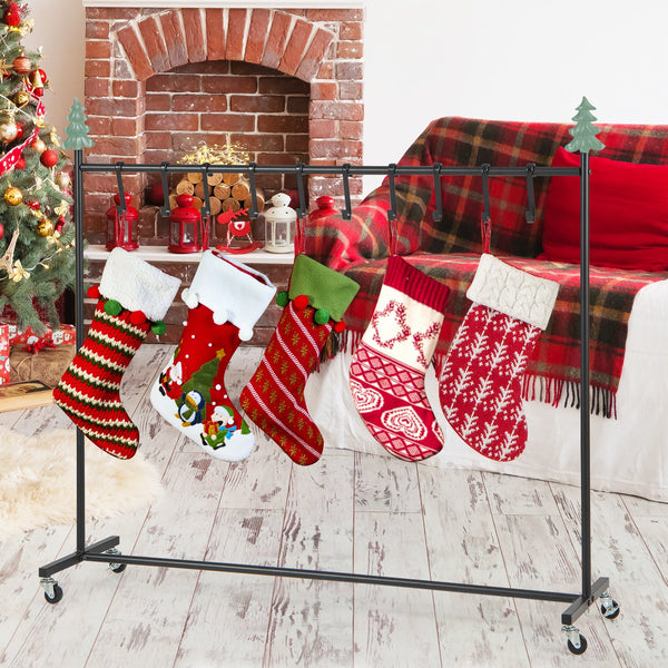 10-Hook Christmas Stocking Holder Stand on Wheels Freestanding Rack-Black, photo 2 of 8