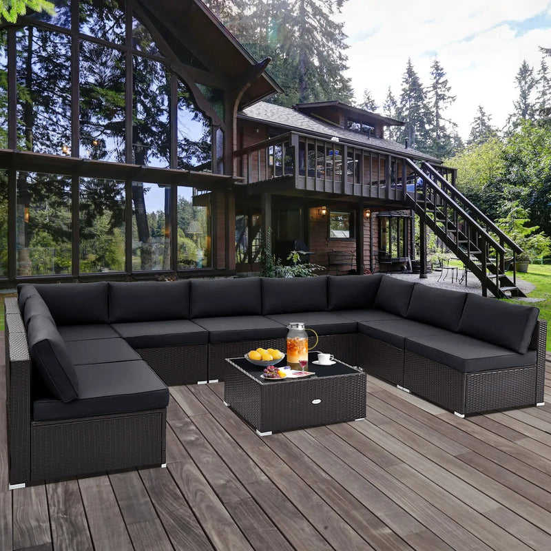 10 Piece Outdoor Wicker Conversation Set with Seat and Back Cushions by DirectDeals