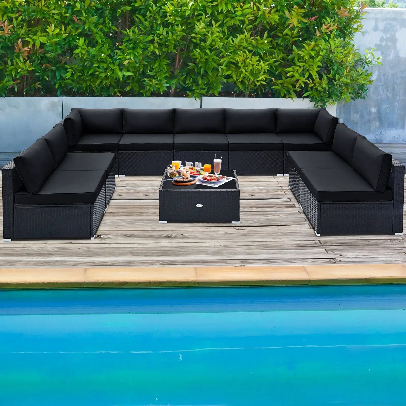 10 Piece Outdoor Wicker Conversation Set with Seat and Back Cushions by DirectDeals