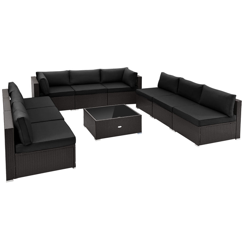 10 Piece Outdoor Wicker Conversation Set with Seat and Back Cushions by DirectDeals