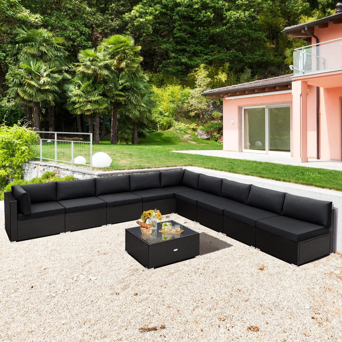 10 Piece Outdoor Wicker Conversation Set with Seat and Back Cushions by DirectDeals
