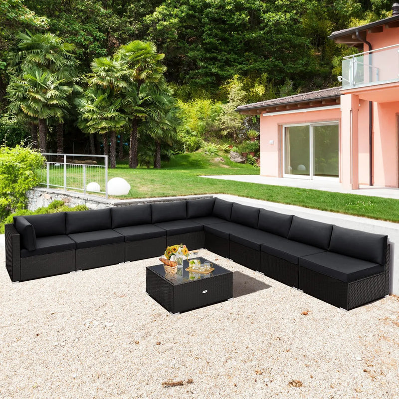 10 Piece Outdoor Wicker Conversation Set with Seat and Back Cushions by DirectDeals