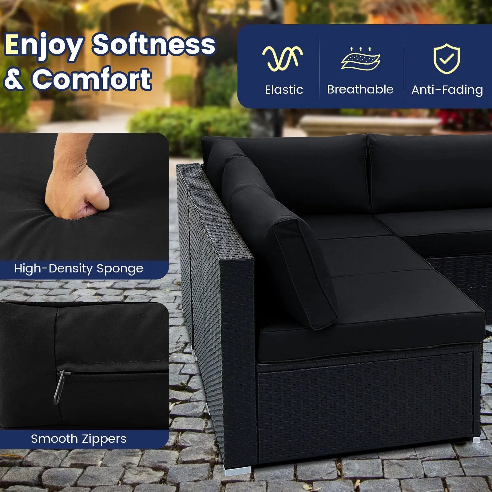 10 Piece Outdoor Wicker Conversation Set with Seat and Back Cushions by DirectDeals