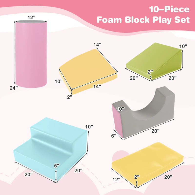 10-Piece Foam Climbing Toys for Toddlers Soft Foam PU Leather Building Blocks by DirectDeals