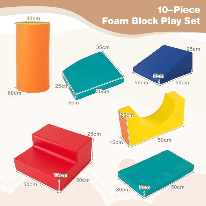 10-Piece Foam Climbing Toys for Toddlers Soft Foam PU Leather Building Blocks by DirectDeals
