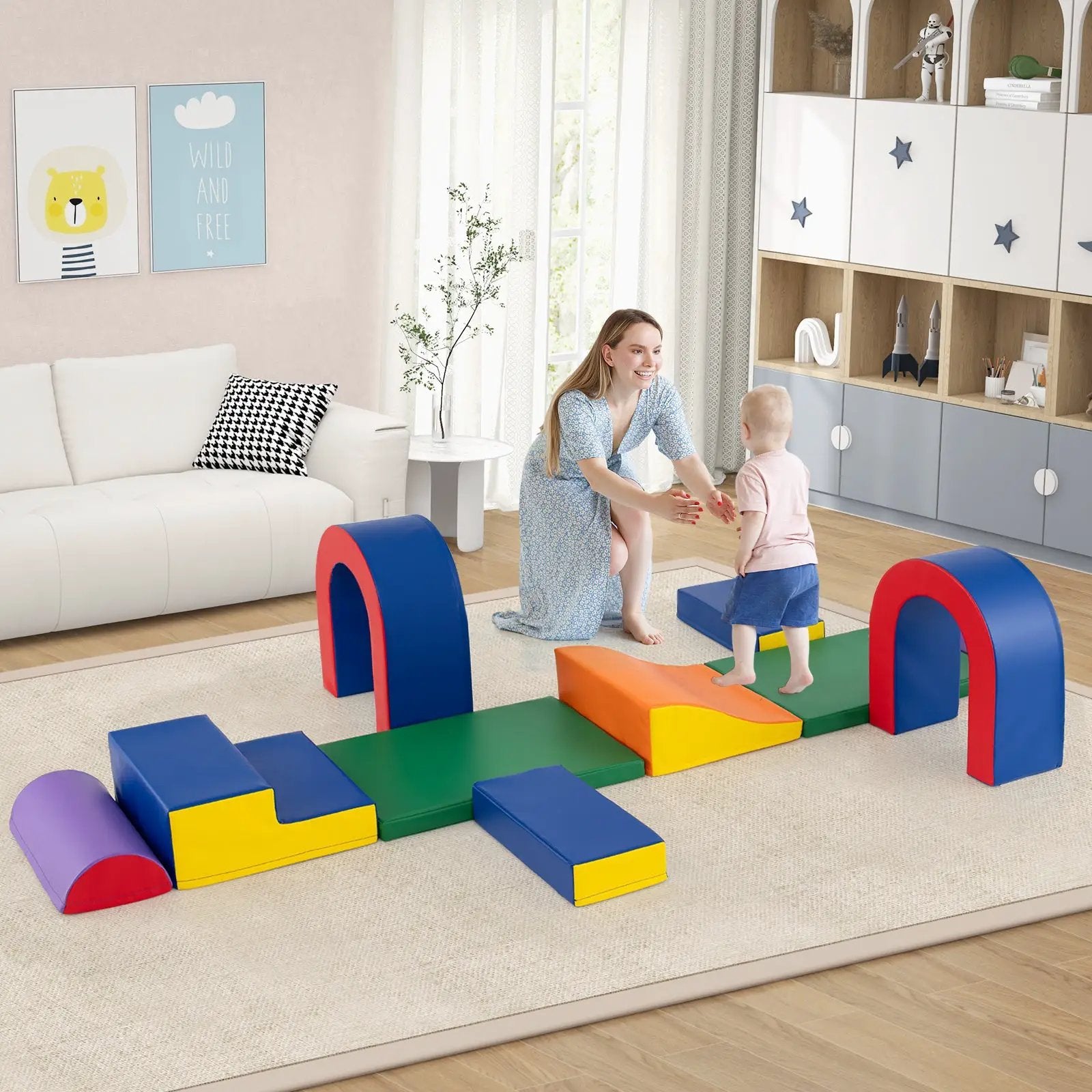 10-Piece Foam Climbing Blocks Soft PU Leather Play Gym Lightweight Baby Climber Structures-Multicolor by DirectDeals