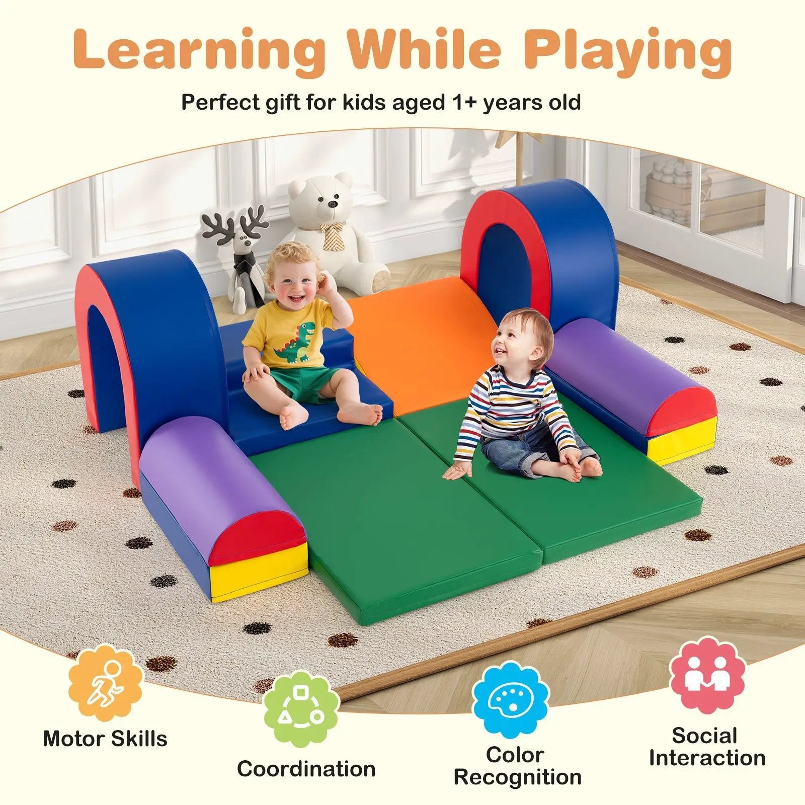 10-Piece Foam Climbing Blocks Soft PU Leather Play Gym Lightweight Baby Climber Structures-Multicolor by DirectDeals