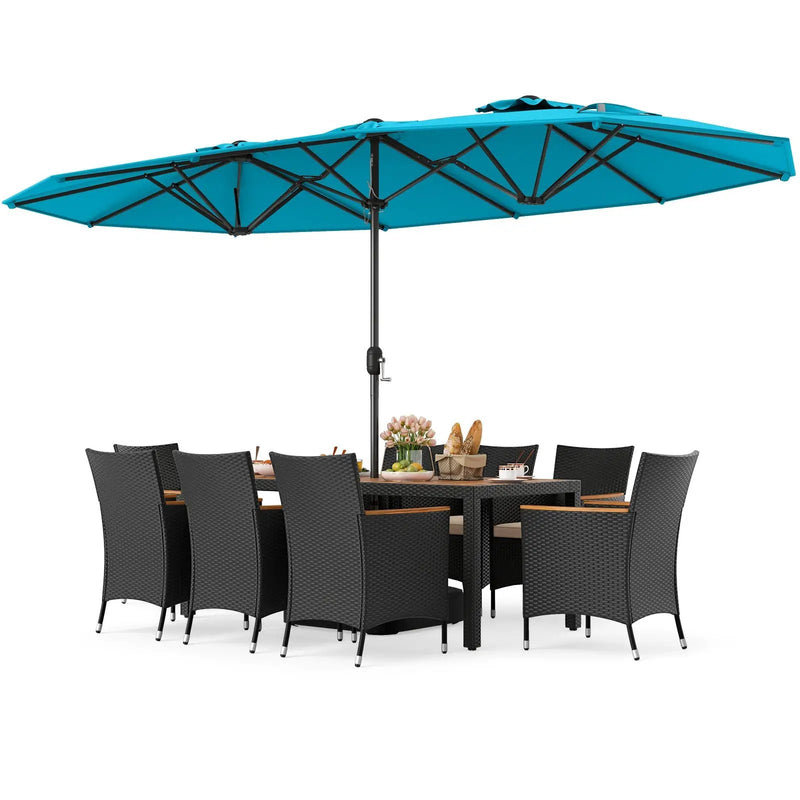 10 Piece Outdoor Dining Set with 15 Feet Double-Sided Twin Umbrella by DirectDeals