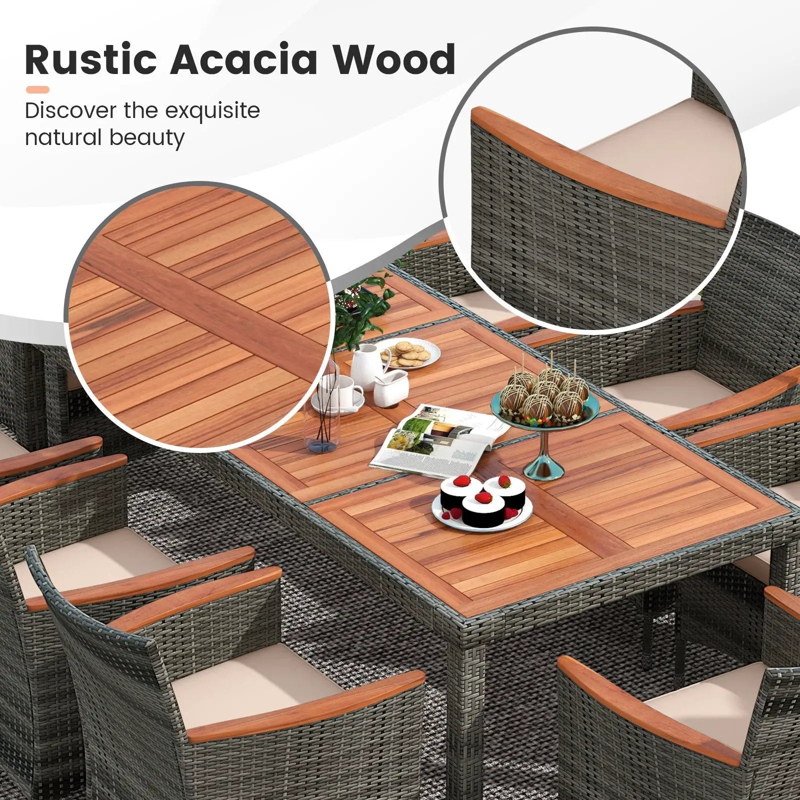 10 Pieces Patio Wicker Dining Set with 15 Feet Double-Sided Patio Umbrella by DirectDeals