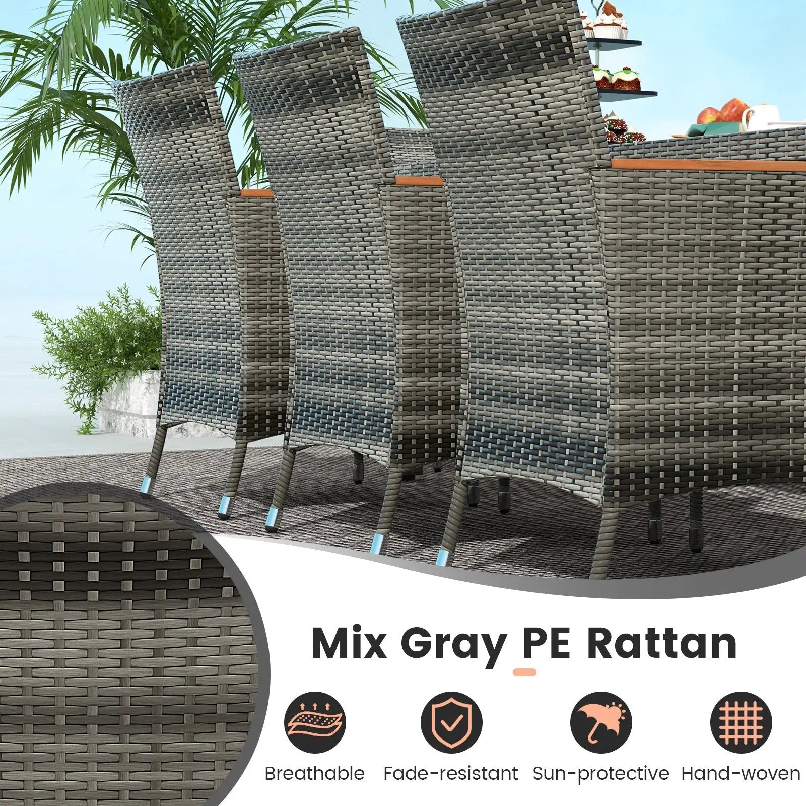 10 Pieces Patio Wicker Dining Set with 15 Feet Double-Sided Patio Umbrella by DirectDeals
