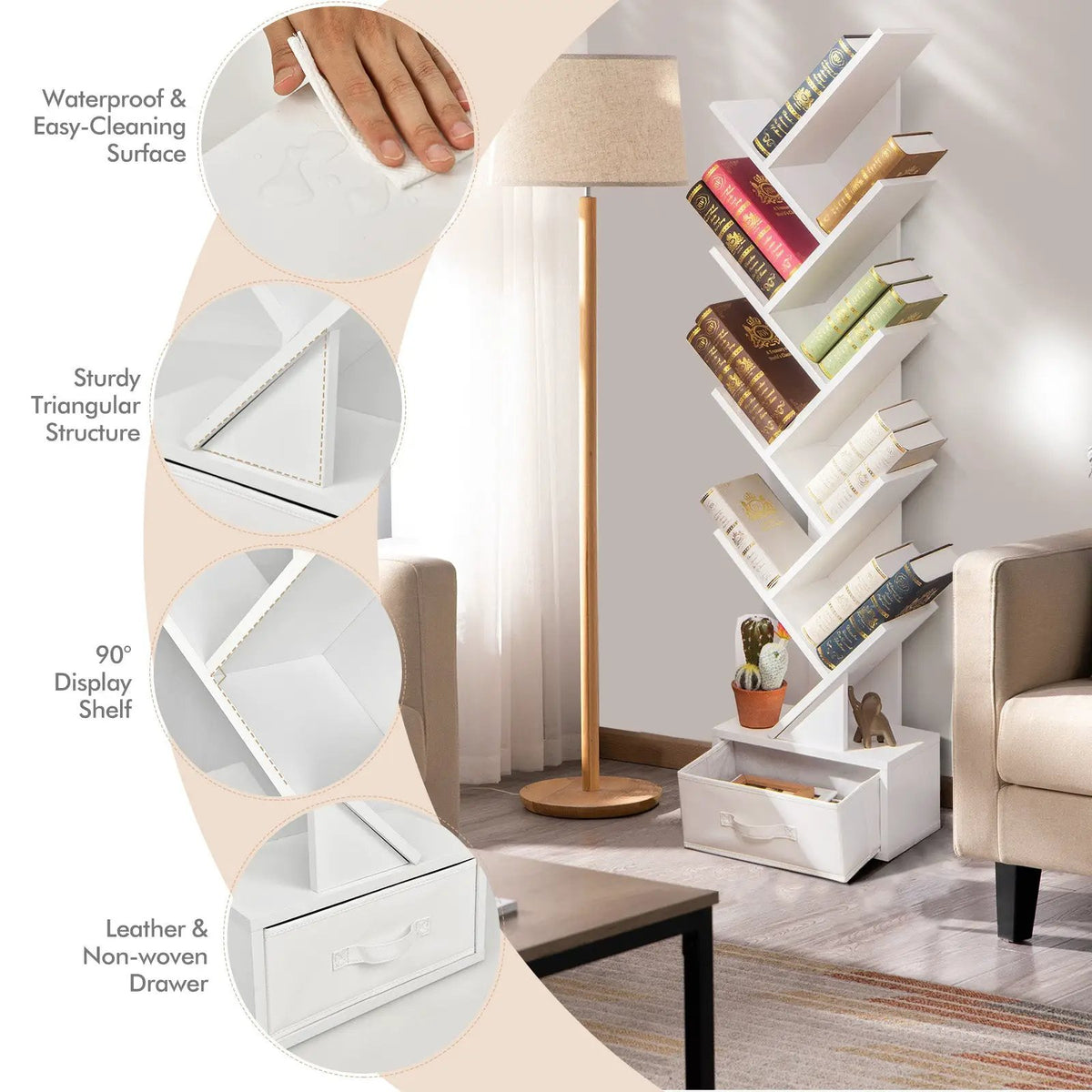 10-tier Tree Bookshelf with Drawer Free by DirectDeals