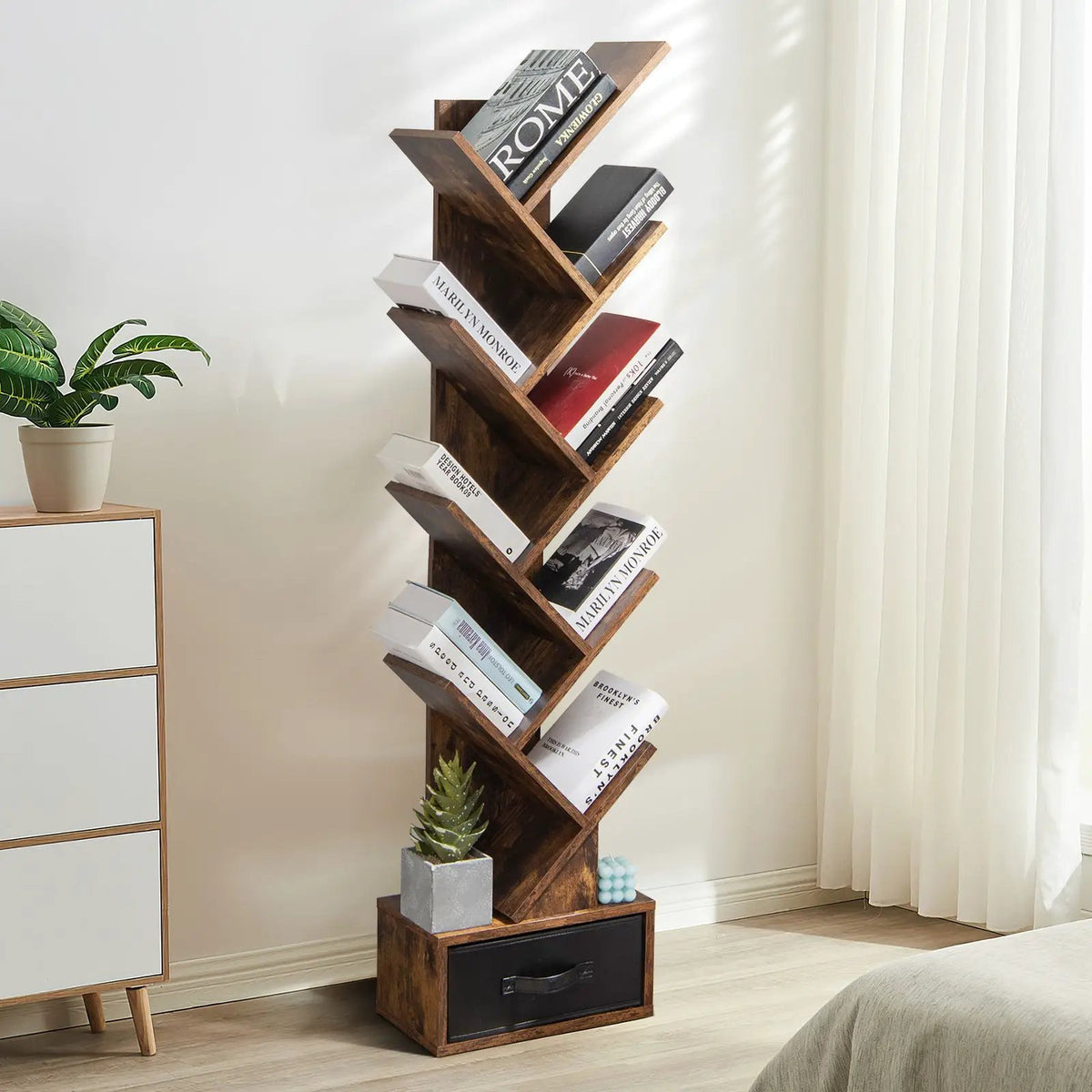 10-tier Tree Bookshelf with Drawer Free by DirectDeals
