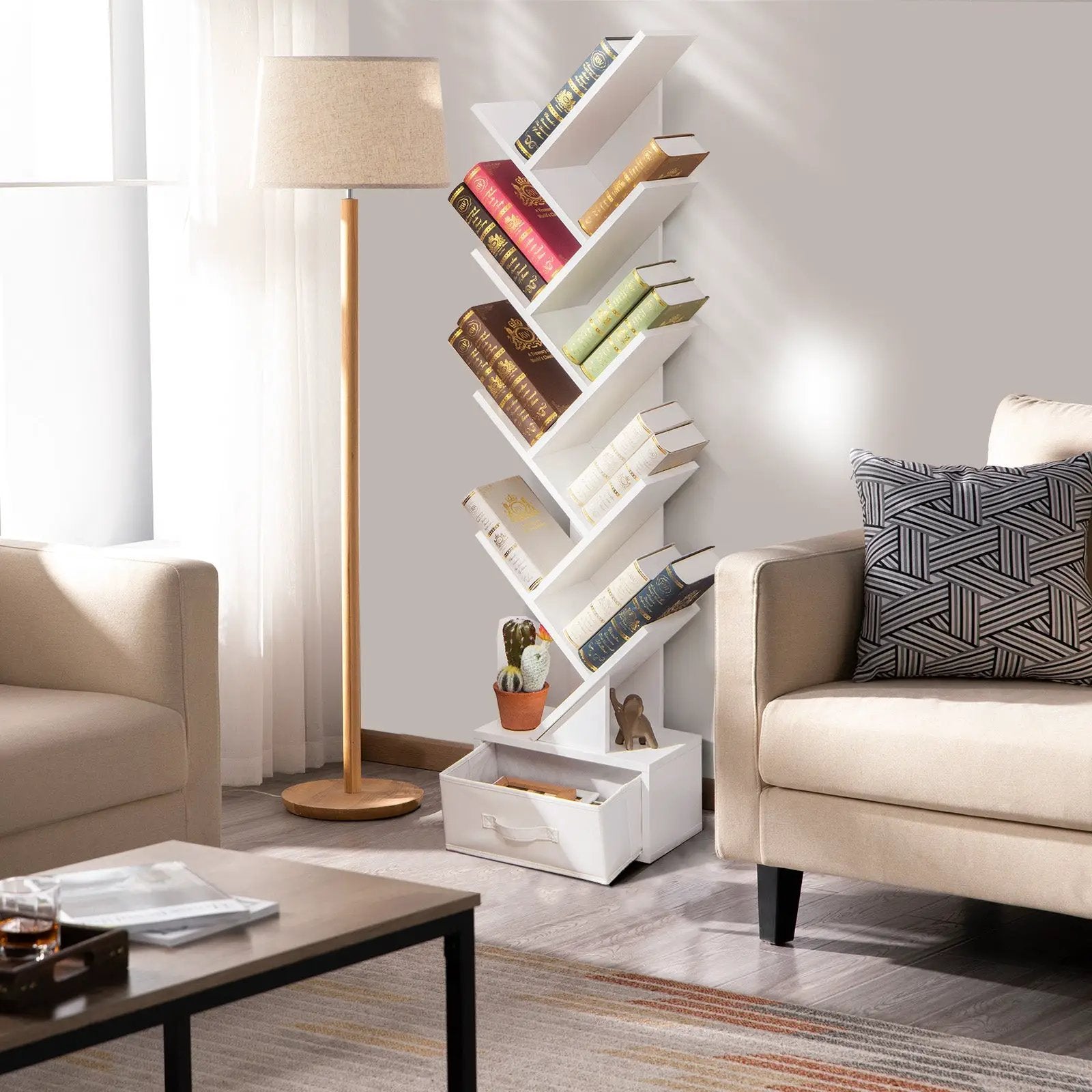 10-tier Tree Bookshelf with Drawer Free by DirectDeals