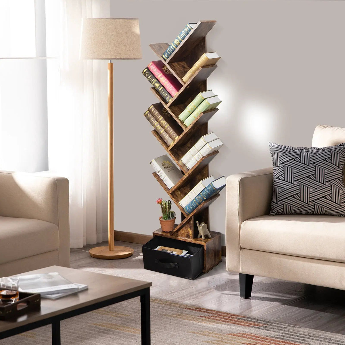 10-tier Tree Bookshelf with Drawer Free by DirectDeals