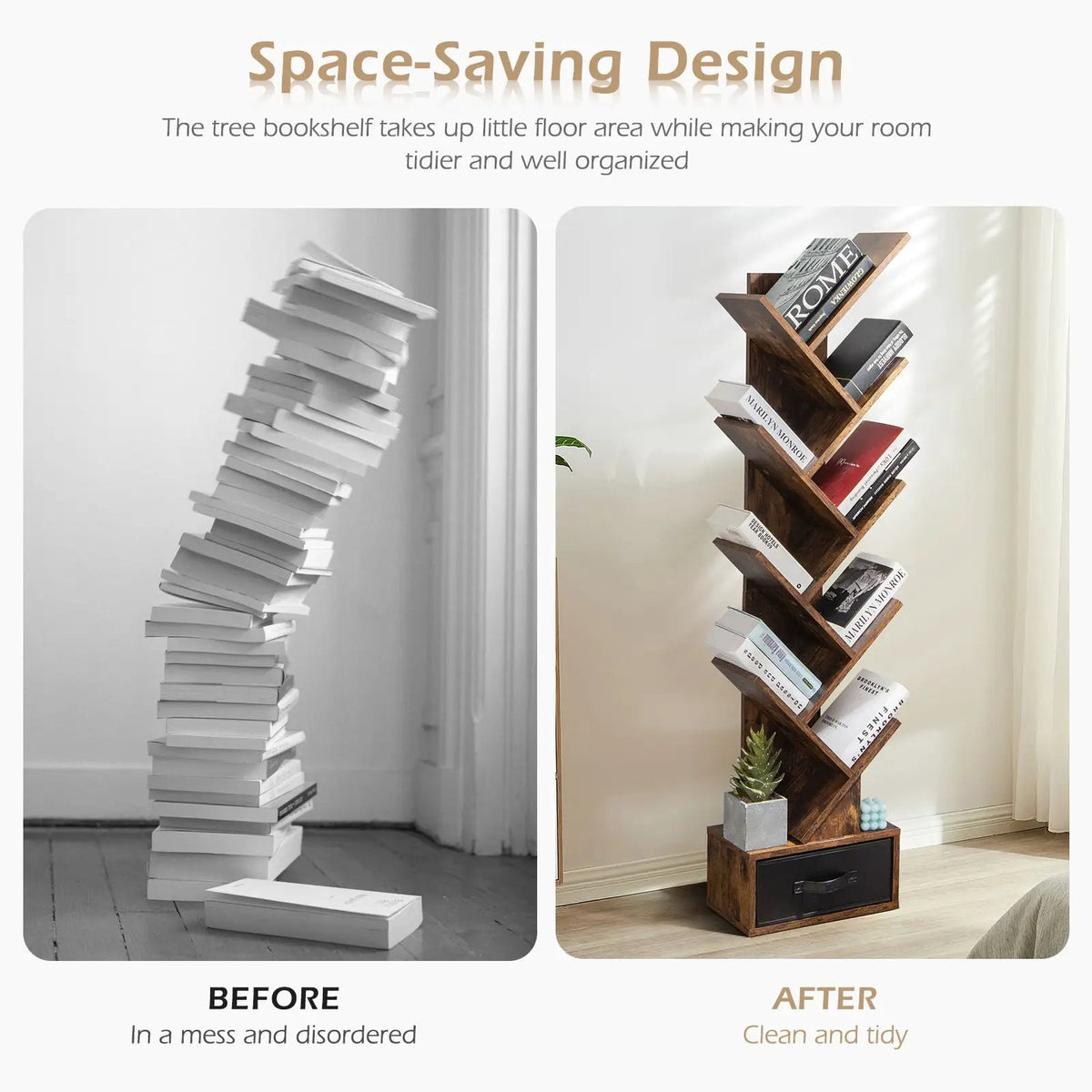 10-tier Tree Bookshelf with Drawer Free by DirectDeals