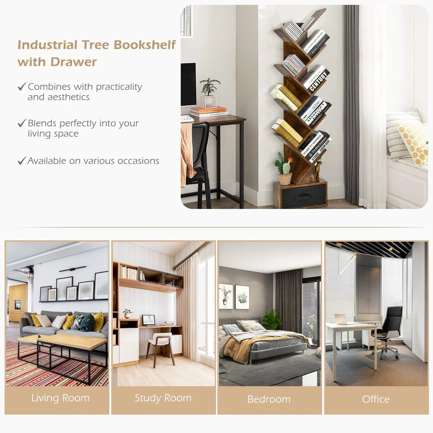 10-tier Tree Bookshelf with Drawer Free by DirectDeals