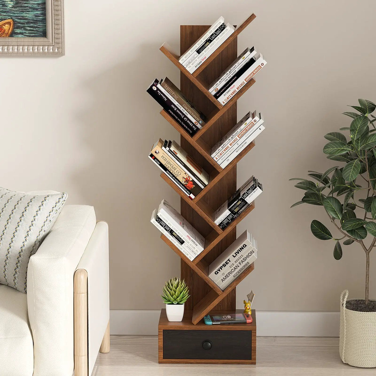 10-Tier Tree Bookshelf with Drawer and Anti-Tipping Kit by DirectDeals