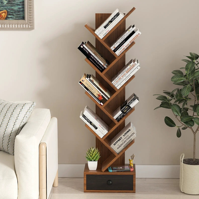 10-Tier Tree Bookshelf with Drawer and Anti-Tipping Kit by DirectDeals