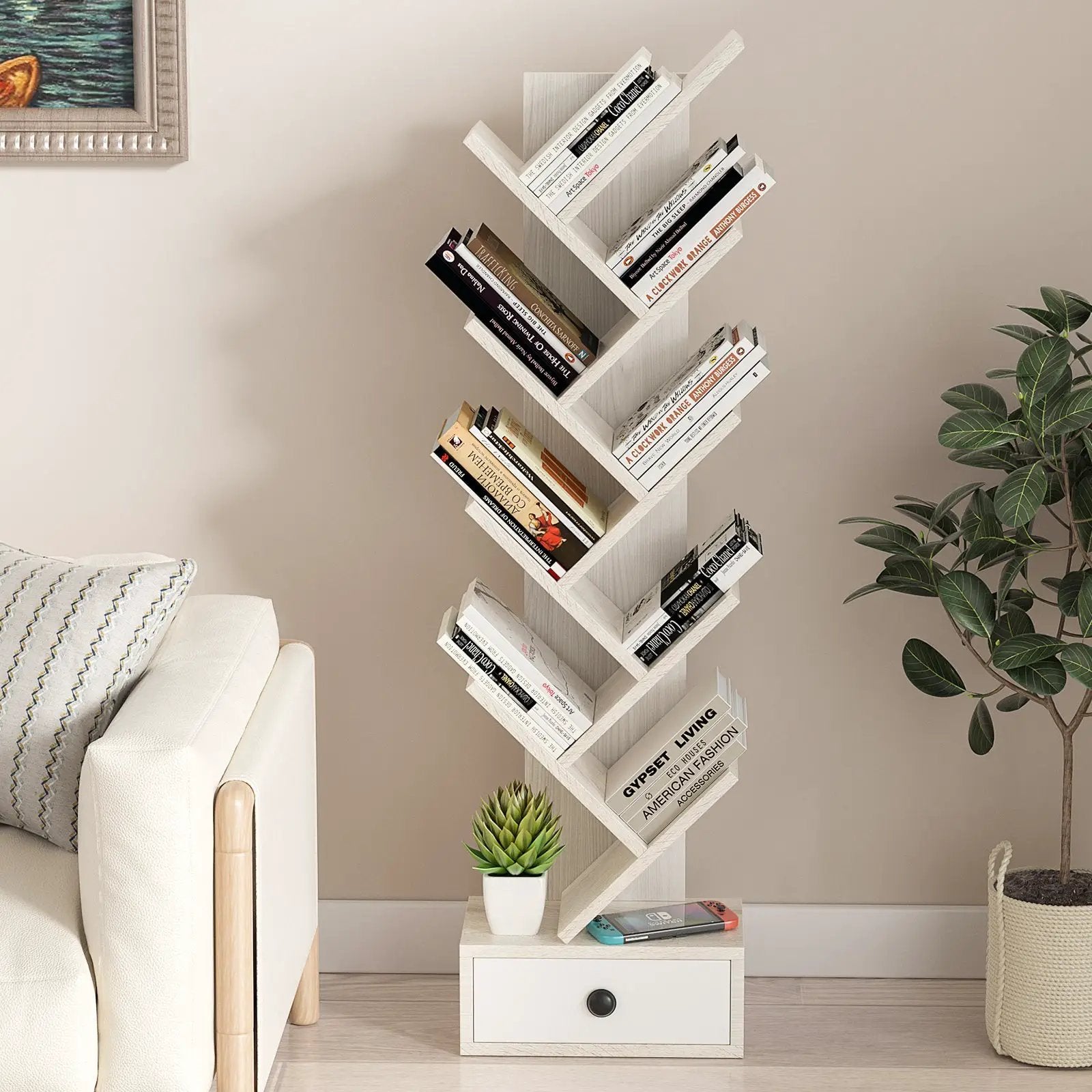 10-Tier Tree Bookshelf with Drawer and Anti-Tipping Kit by DirectDeals