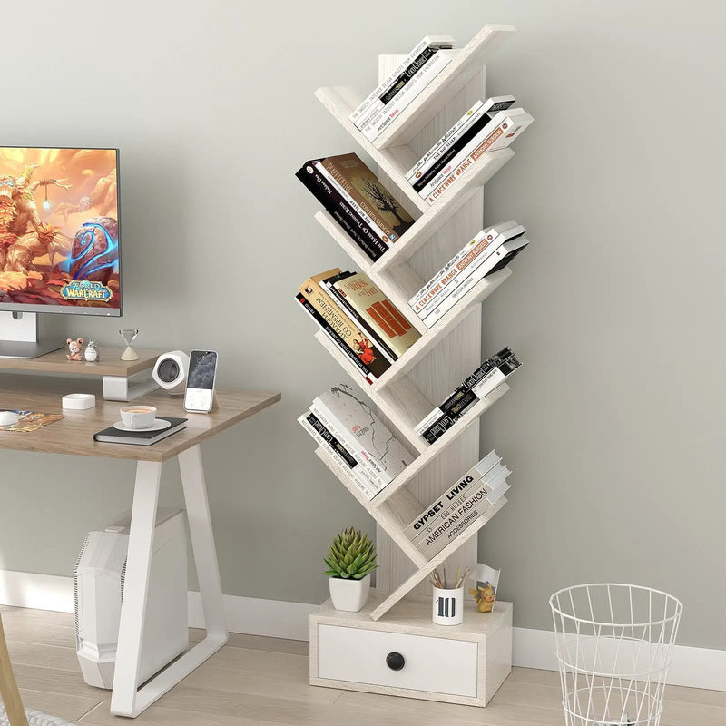 10-Tier Tree Bookshelf with Drawer and Anti-Tipping Kit by DirectDeals