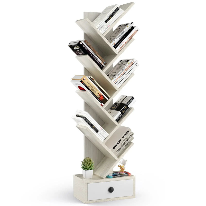 10-Tier Tree Bookshelf with Drawer and Anti-Tipping Kit by DirectDeals
