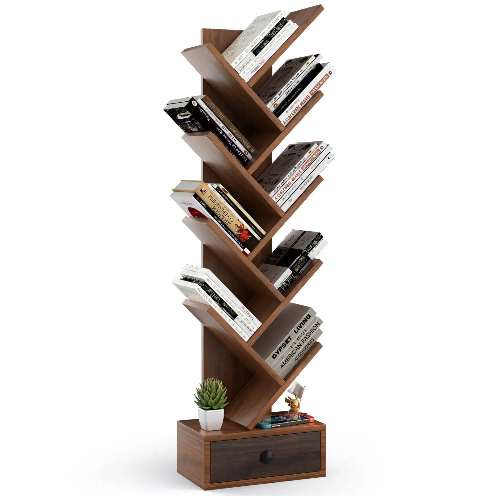 10-Tier Tree Bookshelf with Drawer and Anti-Tipping Kit by DirectDeals