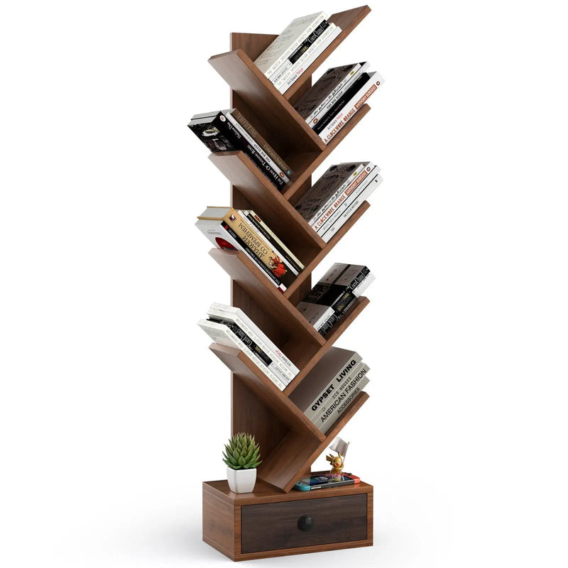 10-Tier Tree Bookshelf with Drawer and Anti-Tipping Kit by DirectDeals